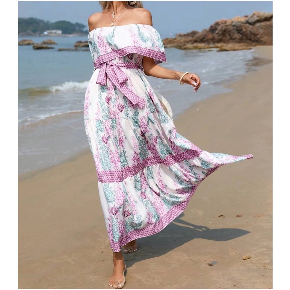 Floral Print Off Shoulder Maxi Dress - Picture 3 of 6
